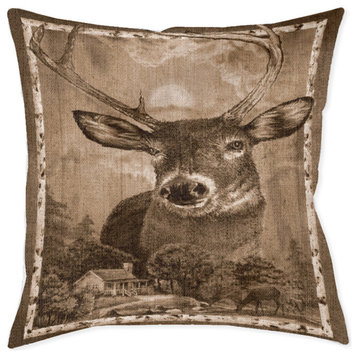 Laural Home Deer Country 17" x 18" Woven Decorative Pillow