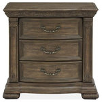 Magnussen - Magnussen Durango Drawer Nightstand in Willadeene Brown - Traditional by nature, the handsome Durango bedroom collection imparts fresh allure to a classically inspired design aesthetic. Rooted in old world styling, these timeless silhouettes feature intricate carvings, fluted pilasters and ornate scrollwork insets. Antique Brass hardware gives the room a warm metallic element while providing the perfect complement to Durango's gorgeous Willadeene Brown finish. If you're an admirer of traditional styling, this statement bed and coordinating storage pieces are a must-have.
