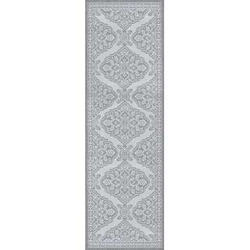 Pandora Floral Gray/White Indoor/Outdoor Runner Rug, 2'x7'