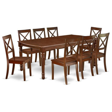 East West Furniture Dover 9-piece Wood Dining Table Set in Mahogany