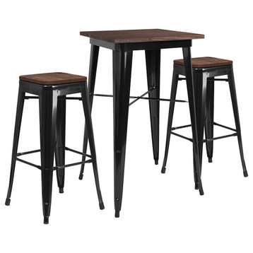 Flash Furniture 23.5" Square Black Bar Table Set, 2 Stools - CH-WD-TBCH-17-GG