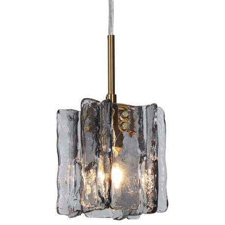 LNC 1-Light Black Polished Gold Modern Textured glass Linear Mini Pendant Light