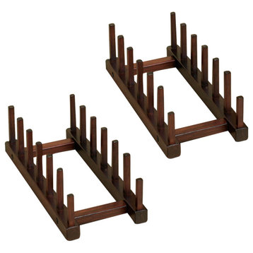 Wooden Plate Storage Rack, Set of 2, Walnut