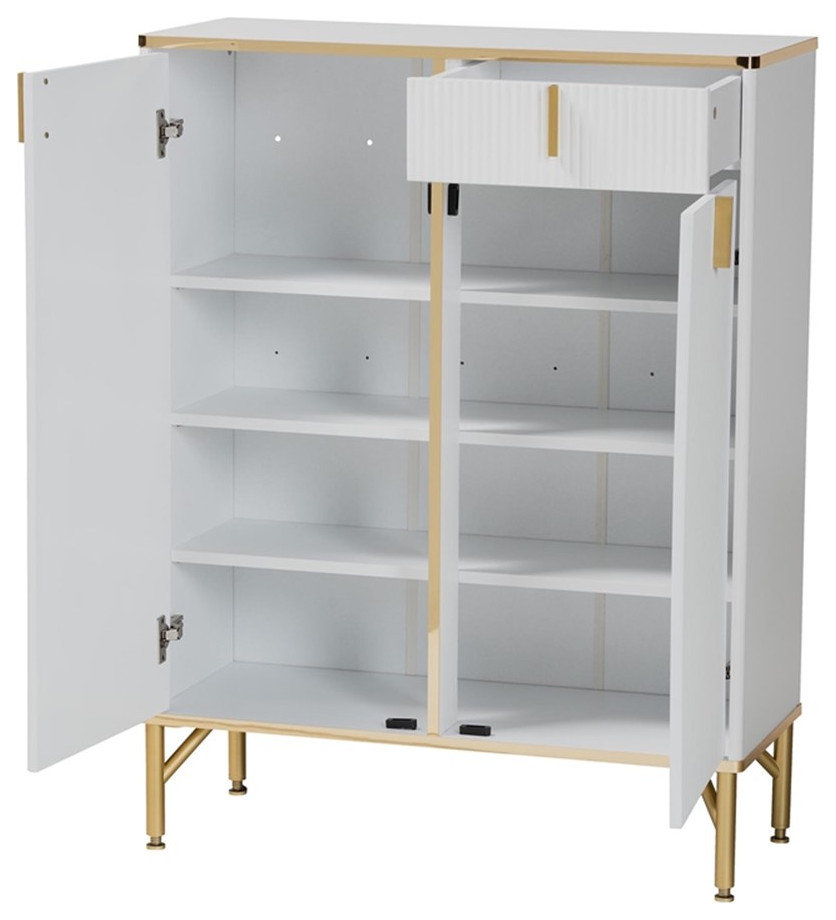 Baxton Studio Lilac Modern Glam White Wood and Gold Metal 2Door Shoe