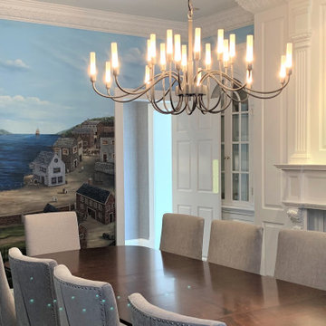 Colonial-Revolutionary Murals, hand painted throughout a dining room.