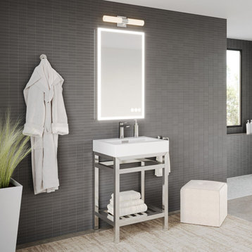 The Nova Bathroom Vanity, Stainless Steel, 24", Single Sink, Freestanding