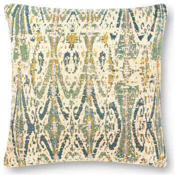 In/out P0878 Green Ikat Pattern Decorative Pillow by Loloi, 22"x22", No Fill