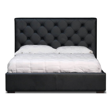 Zoe - Modern Black Leather Tufted Headboard Bed