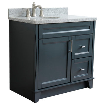 37" Single Sink Vanity, Dark Gray Finish With Gray Granite