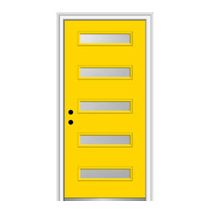 Frosted 5 Lite Steel Entry Door 37.5"x81.75" RH Inswing, Yellow Flash