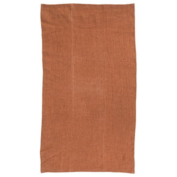 Stonewashed Linen Decorative Tea Towel for Dining and Kitchen, Olive, Rust