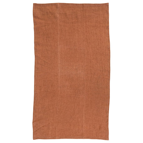 Stonewashed Linen Decorative Tea Towel for Dining and Kitchen, Olive, Rust