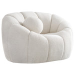 Meridian Furniture - Elijah Boucle Fabric Upholstered Chair, Cream - Sit back and relax in casual style when you bring home this Elijah boucle fabric chair. Inspired by the unmistakably relaxed vibe created by a classic bean bag, this inviting chair features a rounded design with deep channel tufting for added support and resilience. It comes with an accent pillow for even more welcoming comfort, and the chair is upholstered all over with rich cream boucle fabric that beckons you to sit, rest, and take it easy.