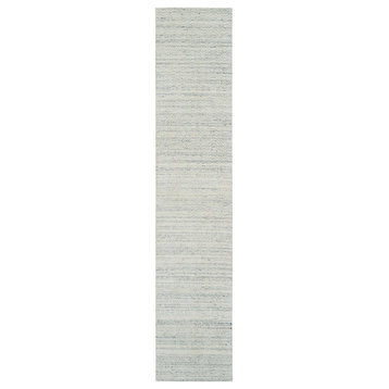 Beige Variegated Textured Modern Design Hand Loomed Wool Runner Rug, 2'5"x12'0"