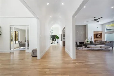 Hallway - mid-century modern hallway idea in Dallas