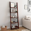 Eclectic Solid Wood 5 Open Shelf Leaning Ladder Bookcase