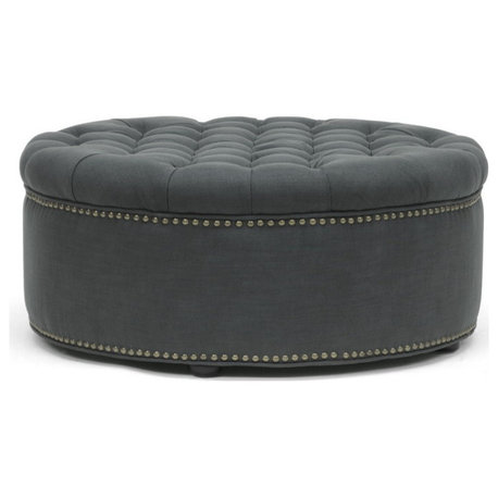 Baxton Studio Iglehart Gray Linen Modern Tufted Ottoman