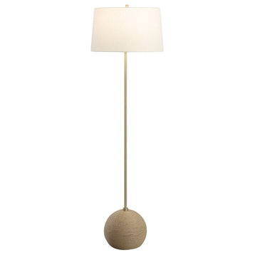 Natural Rattan Wrapped Ball Foot Floor Lamp 65 in Antique Brass Coastal Casual