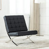 Barcelona Style Accent Chair, Chrome X Base, Bonded Leather, Black
