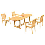 Teak Deals - 5-Piece Outdoor Teak Dining Set: 94" Masc Oval Table, 4 Mas Stacking Arm Chairs - Set includes: 94" Double Extension Oval Dining Table and 4 Stacking Arm Chairs.