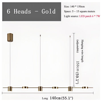 MIRODEMI® Séranon Minimalistic Black/Gold Pendant Lamp, Gold, L55.1"