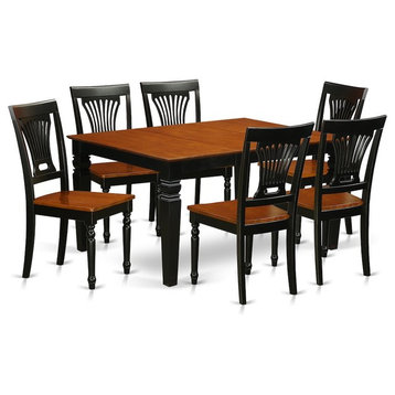 7-Piece Dining Room Set With a Table and 6 Wood Kitchen Chairs, Black