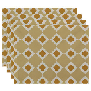 18"x14" Medina, Geometric Print Placemat, Gold, Set of 4