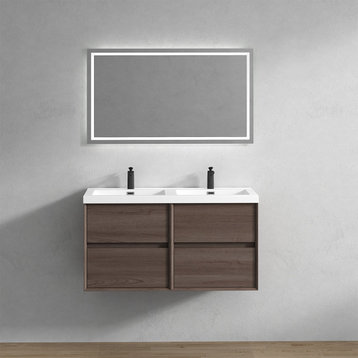 Kingdee Red Oak Wall Mounted Vanity With Reinforced Acrylic Sink, 48"