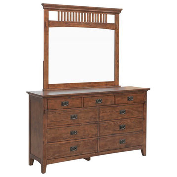 Sunset Trading Mission Bay Wood Double Bedroom Dresser & Beveled Mirror in Brown