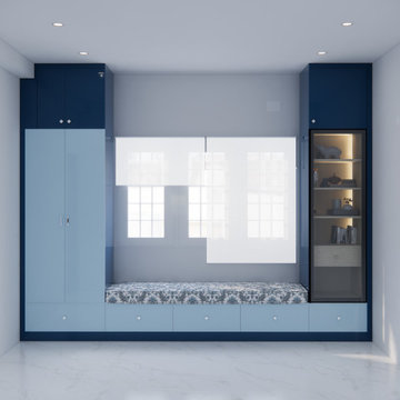Integrated Blue Bedroom Storage Solution