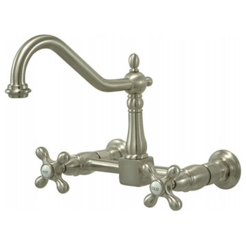 Kingston Brass Two-Handle Wall Mount Bridge Kitchen Faucet, Brushed Nickel