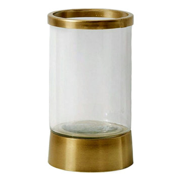 Gold Rimmed Glass Cylindrical Hurricane, Large: 9.5in H X 6in D