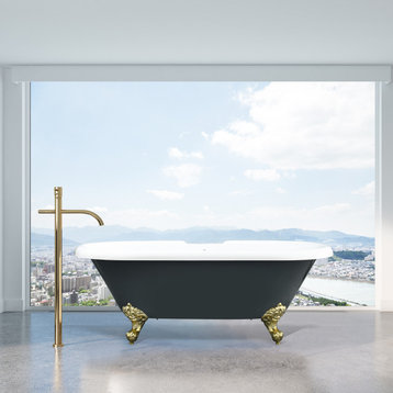 Kerta 67"x29" Acrylic Clawfoot Soaking Bathtub, Gray, Brushed Brass Hardware