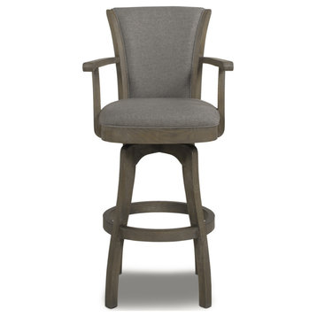 Williams Swivel Bar and Counter Stool with Armrests, Heathered Grey Linen, Bar Height