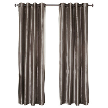 Dupioni Faux Silk Blackout Curtains, Pair, Dark Gray, 95"