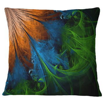 Fractal Flower Orange And Blue Floral Throw Pillow, 18"x18"