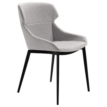 Nantes Modern Dining Chair, Matte Black Finish and Gray Fabric, Set of 2