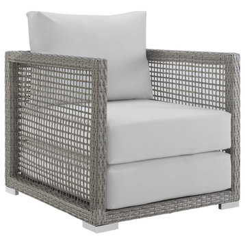 Aura Rattan Outdoor Armchair, Gray/White