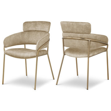 Yara Upholstered Dining Chair (Set of 2), Beige, Velvet