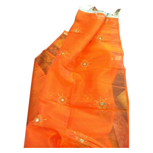 Mogul Interior - Sheer Organza Curtains Mirror Embroidered Window Panels, Orange, Set of 2 - Curtains