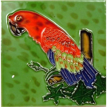 Tropical Scarlet Macaw Parrot 4x4 Inches Ceramic Tile Blue Tail