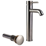 Italia Faucets - European Vessel Sink Faucet and Drain Set Brushed Nickel - Give your bathroom an update with this European Vessel Sink Filler Faucet.  The faucet features a modern European style with a gently angled spout in brushed nickel finish.  Unit comes with a matching push pop umbrella drain without overflow hole suitable for most vessel (non-overflow) sinks.
