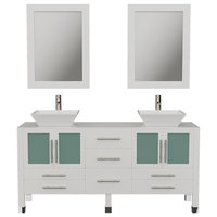 63" Solid White Wood Vanity porcelain counter top matching vessel sink