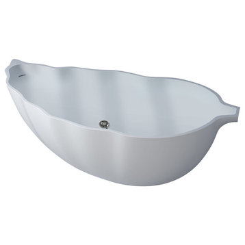 69" Polystone Leaf Free-Standing Bathtub, Matte White, No Faucet