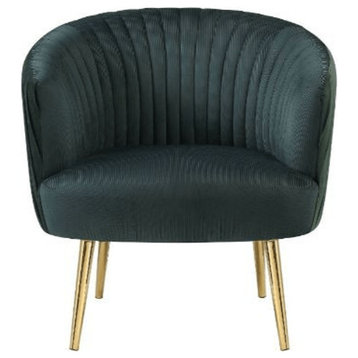 31" Black Velvet And Gold Striped Barrel Chair