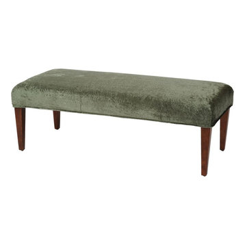 Green Velvet Traditional Bench Made Of Made Of Imported Fabric In Rubbed Bronze