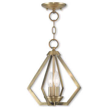Prism 2 Light Mini Chandelier, Antique Brass