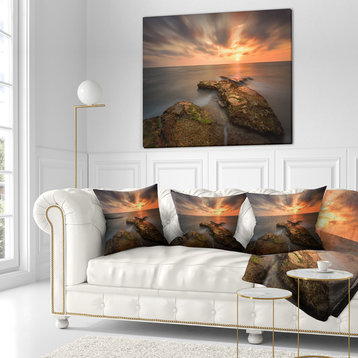 Sunset at Atlantic Coast Spain Seascape Photography Throw Pillow, 16"x16"