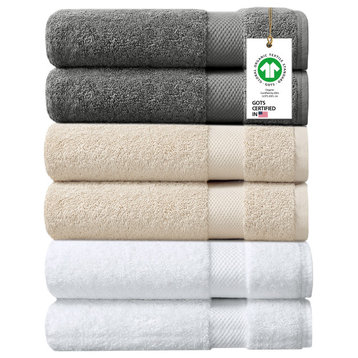 Delara Organic Cotton Bath Towel, 650 GSM, Quick Dry 30"x58", 6 Pack Whtivdg