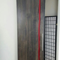 Custom stained Maple and red resin barn door - Living Room Furniture